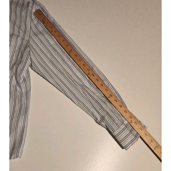 Egara Shirt Blue Striped Pink Flip Cuffs Modern Fit Stretch Mens Large - Picture 12 of 13